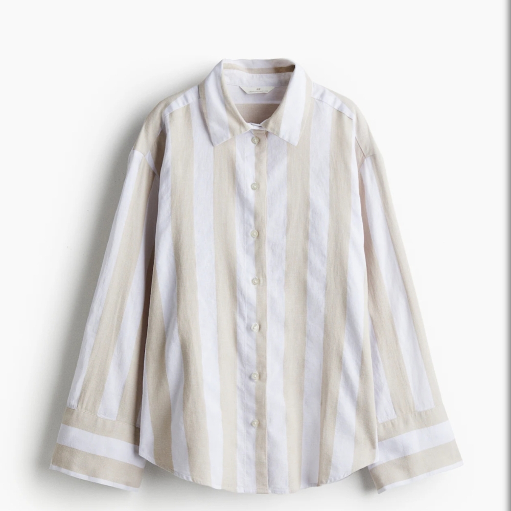 Classic Beige and White Striped Men's Shirt